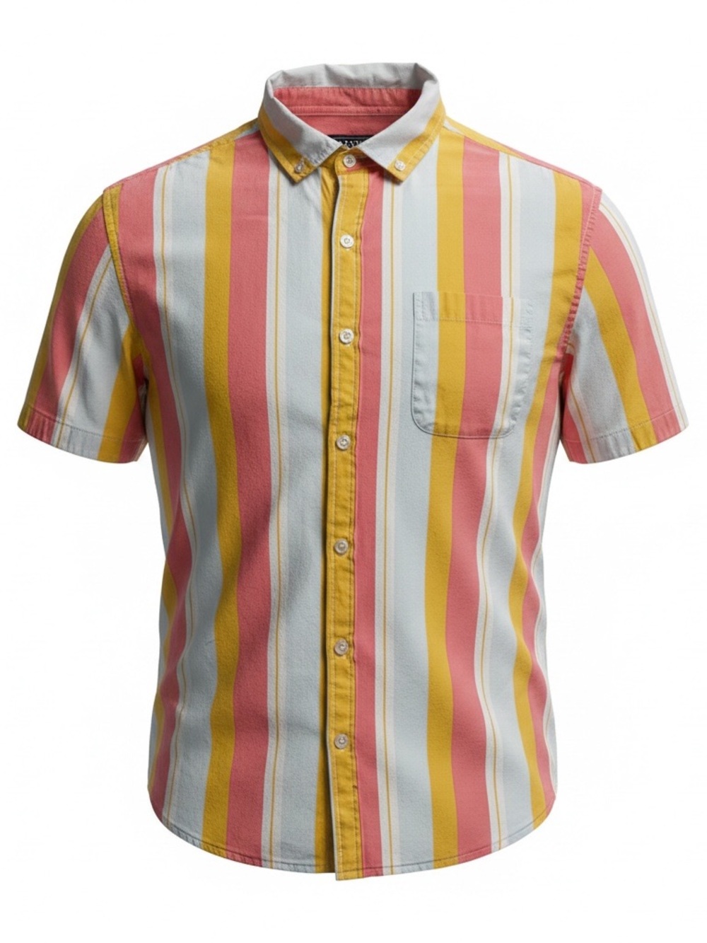 Mauve Short-Sleeve Vertical Stripe Button-Down — Pink, Yellow & White